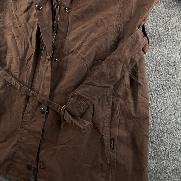 Barbour Newmarket Mac Waxed Jacket Women Full Zip Brown Size 8 US Lined - Picture 5 of 16